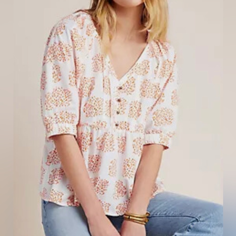 NWT Anthropologie Moglea Danae Babydoll Poplin Top Size Small Petite